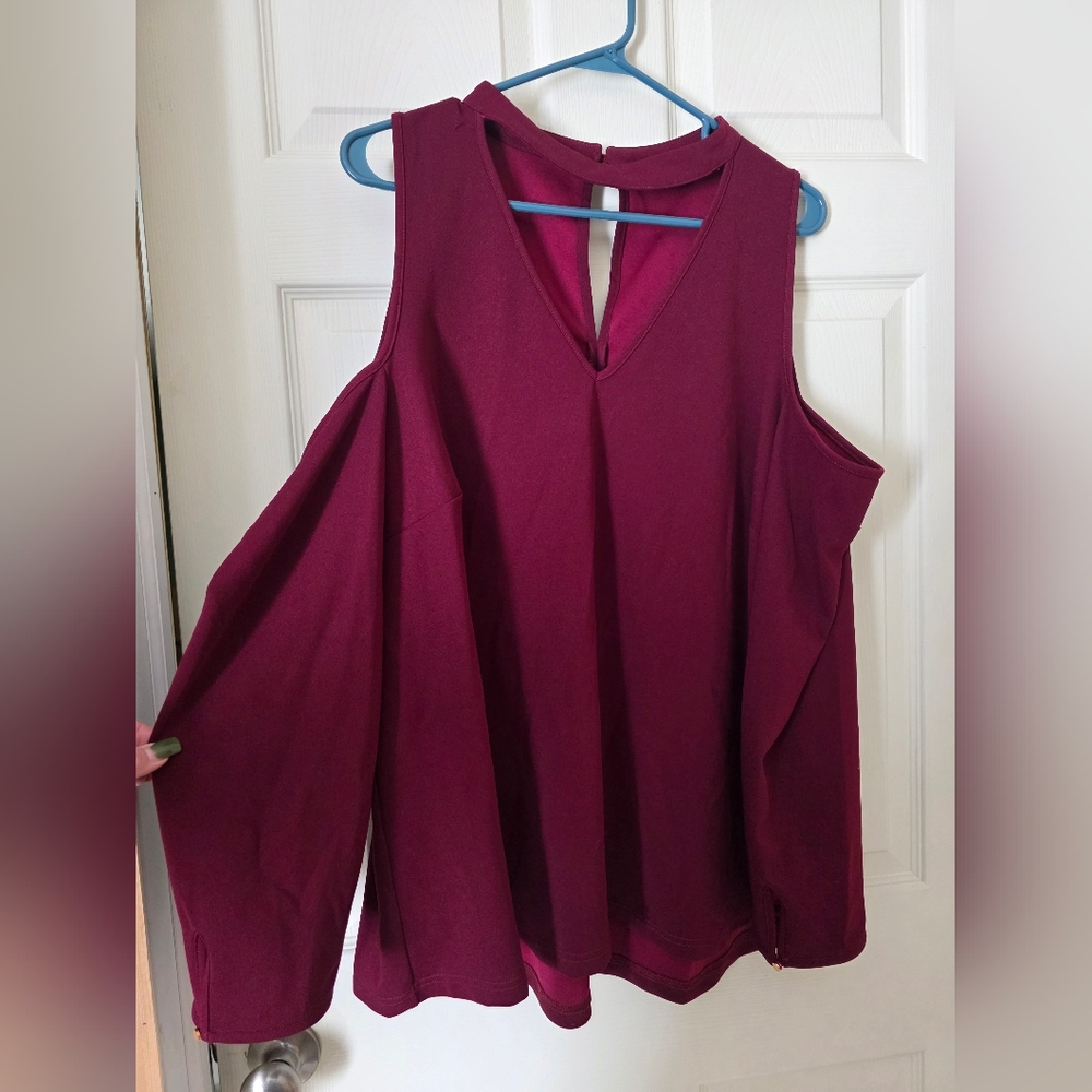 City Chic Burgundy Cold Shoulder Blouse